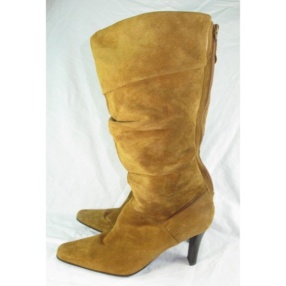 Y2k White Mountain Brown Suede Leather Slouch Boots & Heel Women's Size 8 - Picture 2 of 9
